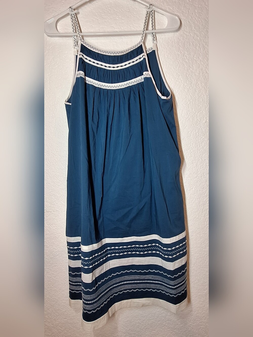 BCBG Max Azria Blue White Boho Ric Rac Embroidered Summer Dress S